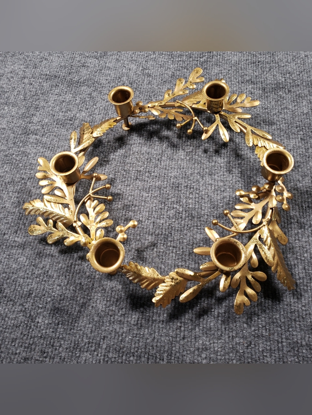 Threshold Wreath Centerpiece Gold Brass Color Candle Holder -  12.5”w x 2.25”h